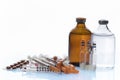 Pills and medicine Vials with syringe. Royalty Free Stock Photo