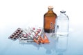 Pills and medicine Vials with syringe. Royalty Free Stock Photo