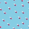 Pills seamless pattern medical background vector. Red and white capsules, cure, treatment for disease, virus. Royalty Free Stock Photo