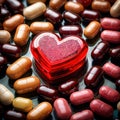 pills in the shape of a heart medicine, health, wellness, drugs, heart, pills, love, cardio, shape Royalty Free Stock Photo