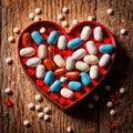 pills in the shape of a heart medicine, health, wellness, drugs, heart, pills, love, cardio, shape Royalty Free Stock Photo