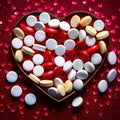 pills in the shape of a heart medicine, health, wellness, drugs, heart, pills, love, cardio, shape Royalty Free Stock Photo