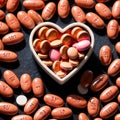 pills in the shape of a heart medicine, health, wellness, drugs, heart, pills, love, cardio, shape Royalty Free Stock Photo