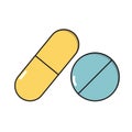 Pills simple medical icon in trendy line style isolated on white background for web apps and mobile concept. Vector Illustration