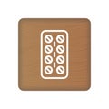 Pills Strip Icon On Wooden Blocks Isolated On A White Background. Vector Illustration.