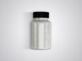 Pills or supplement capsules clear bottle top view