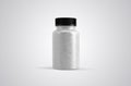 Pills or supplement capsules clear bottle front view