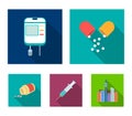 Pills, a syringe, a container of blood.Mtdicine set collection icons in flat style vector symbol stock illustration web.