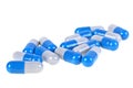 Pills. Tablets. Capsule. Close-up of pile of colored tablets on a white background Royalty Free Stock Photo