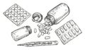 Pills and tablets sketch. Drug, medicine concept vector