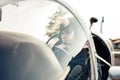 Pilot in the aircraft cockpit Royalty Free Stock Photo