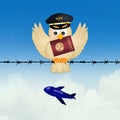 Pilot bird with passport on wire