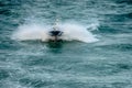 Pilot boat seen from the sky sailing in the middle of a storm Royalty Free Stock Photo