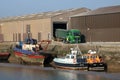 Pilot boats lorry quayside Glasson Dock Lancashire