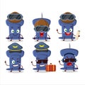 Pilot cartoon mascot blue push pin with glasses