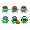 Pilot cartoon mascot fish green gummy candy with glasses