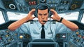 Pilot in cockpit adjusting headset, intense focus on flight controls and dashboard Royalty Free Stock Photo