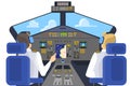 Pilot in cockpit sitting. Control panel in airplane Royalty Free Stock Photo