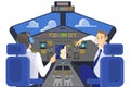 Pilot in cockpit smiling. Control panel in airplane Royalty Free Stock Photo