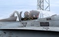 Pilot in the cockpit of a Spanish Air Force Boeing F A-18 Hornet fighter jet Royalty Free Stock Photo