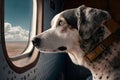 pilot dog sitting on cargo plane, looking out the window Royalty Free Stock Photo