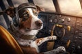 pilot dog sitting in cockpit, ready for take-off