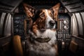 pilot dog sitting in cockpit, ready for take-off