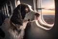 pilot dog sitting in front seat of airplane, looking out the window Royalty Free Stock Photo