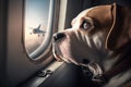 pilot dog sitting in front seat of airplane, looking out the window Royalty Free Stock Photo