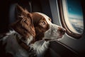 pilot dog sitting in front seat of airplane, looking out the window Royalty Free Stock Photo