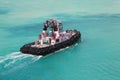 Pilot on fire pusher tug drift through sea Royalty Free Stock Photo