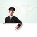 Pilot in the form of holding an empty billboard Royalty Free Stock Photo