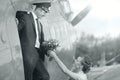 Pilot and girl near vintage aircraft Royalty Free Stock Photo