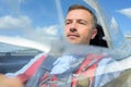 Pilot in glider cockpit