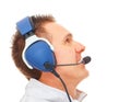 Pilot with headset looking aside Royalty Free Stock Photo