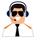 Clipart of pilot with the headset and controlling the airplane, vector or color illustration Royalty Free Stock Photo