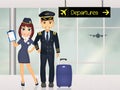 Pilot and hostess in the airport