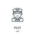 pilot icon vector from jobs collection. Thin line pilot outline icon vector illustration. Linear symbol