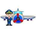 Pilot and jet plane on white background Royalty Free Stock Photo