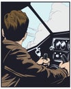 Pilot in light aircraft cockpit. Stock illustration