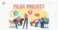 Pilot Project Landing Page Template. Business Characters Focus Group Work Together Developing Creative Ideas, Teamwork Royalty Free Stock Photo