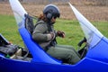 Pilot ready for takeoff with gyrocopter