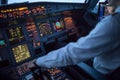 Pilot`s hand accelerating on the throttle in a commercial airliner Royalty Free Stock Photo