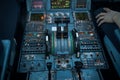Details of a commercial airliner airplane cockpit