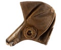 Pilot's hat. Brown leather earflap. Unform headdress isolated on white background