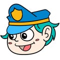 Pilot`s head emoticon with a friendly smile doodle kawaii. doodle icon image