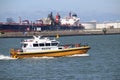 Pilot ship in the port of Rotterdam to guide ships to the right harbor location.