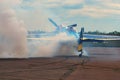 The pilot shows the skill of controlling the aircraft on the runway