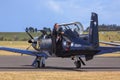 A Beechcraft T-6 Texan II trainer plane, flown by the New Zealand `Black Falcons`