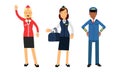 Pilot and Stewardess Character Standing in Uniform Vector Illustration Set